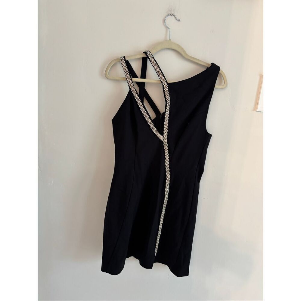 Topshop Black Diamanté Bodycon Dress Size 4 Asymmetrical Cutout NWT - Picture 5 of 11